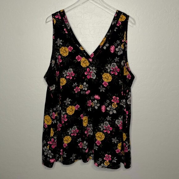 Torrid Black Floral V-Neck Georgette Ladder Trim Chiffon Tank Blouse 3 3X 22/24 - Picture 2 of 7
